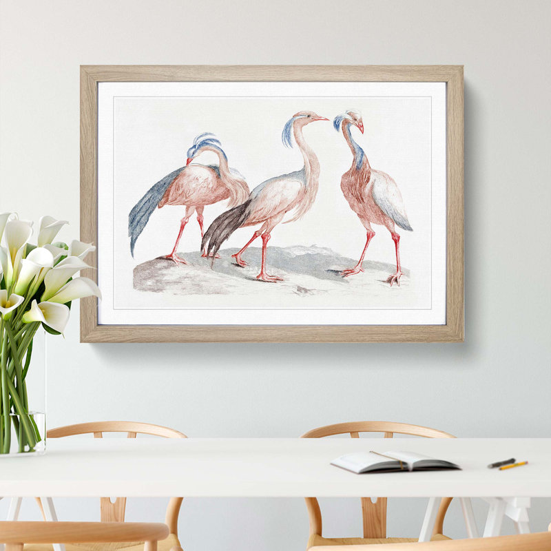 Crane Birds by Johan Teyler - Picture Frame Painting Print, Oak Framed, 48cm H x 65cm W x 2cm D