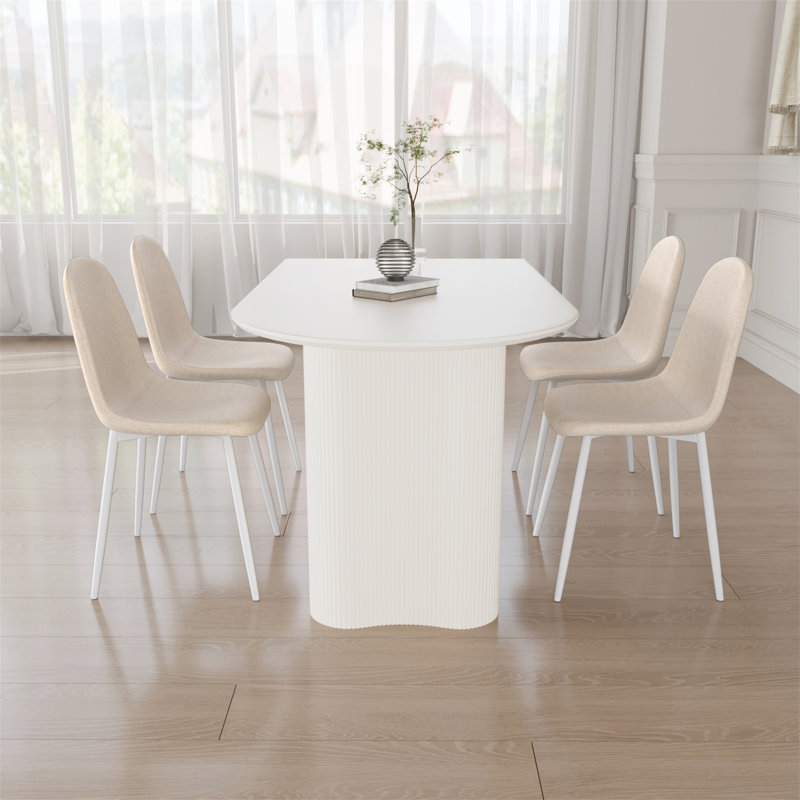 Cream MDF Dining Table with 4 Linen Chairs Set