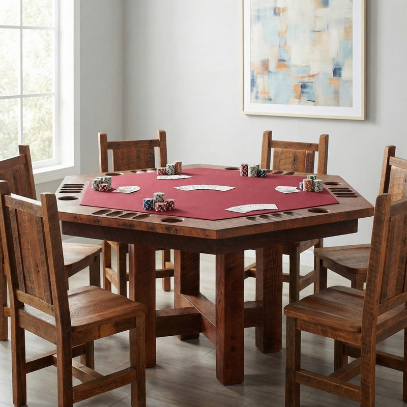 Table de poker à 6 côtés Barnwood - Base en bois
