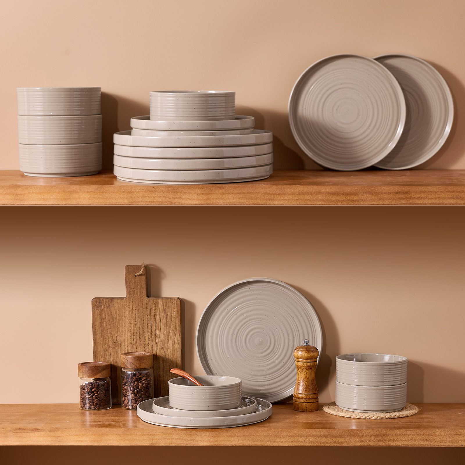 Zaiden Stoneware Dinnerware Set, Cinnamon Brown