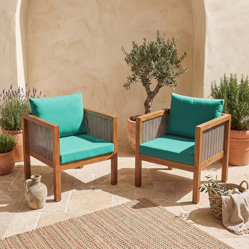 Ensemble de deux fauteuils d'extérieur avec coussins, Vert naturel