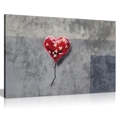 Bandaged Heart Balloon Banksy - Wrapped Canvas Print