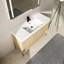 Meuble-lavabo 48 po avec lavabo en résine et armoire 3 portes, aspect moderne, couleur chêne, bois massif multicouche pour une construction solide et stable