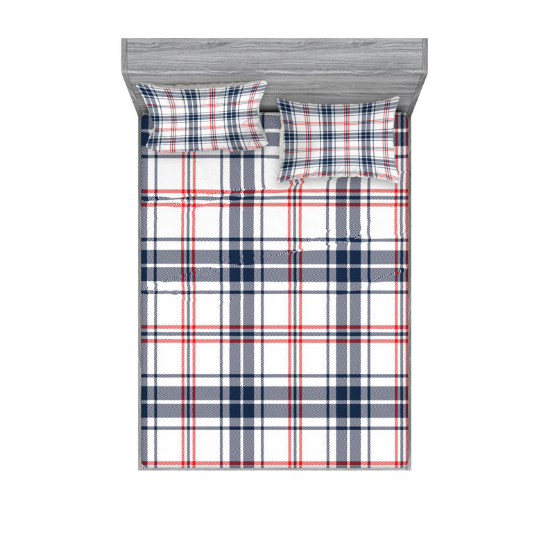 Microfiber Geometric Sheet Set, Queen Sheet Set with Fitted Sheet, Irish Fashion Motif Plaid