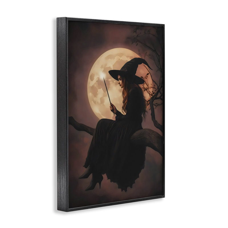 Sorcière qui jette un sort au clair de lune, estampe numérique, design par Arlington Prints, Giclée encadrée noir minuit