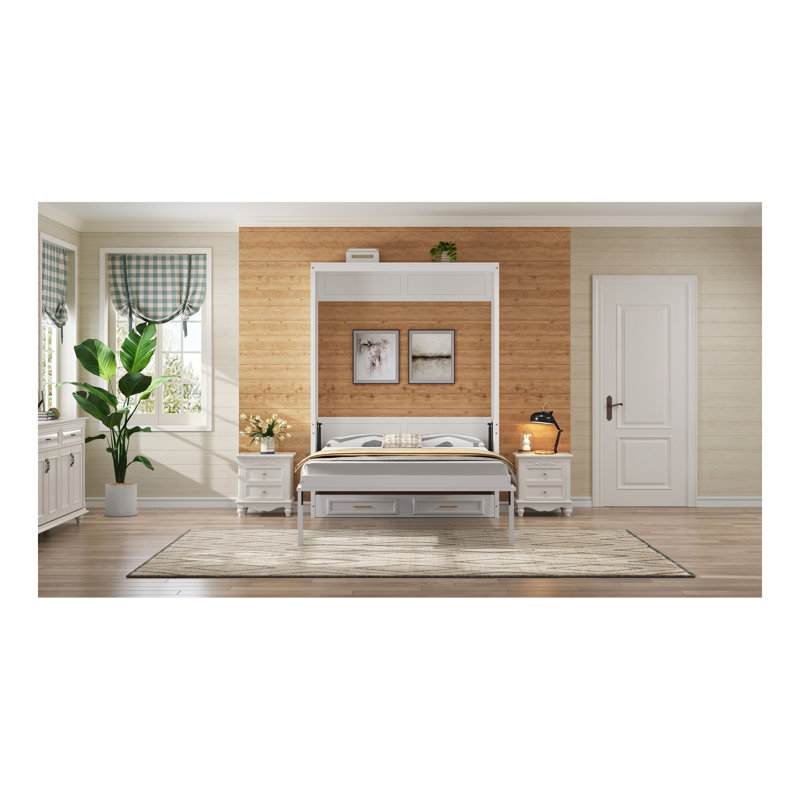 Lit escamotable double avec 2 tiroirs, beige