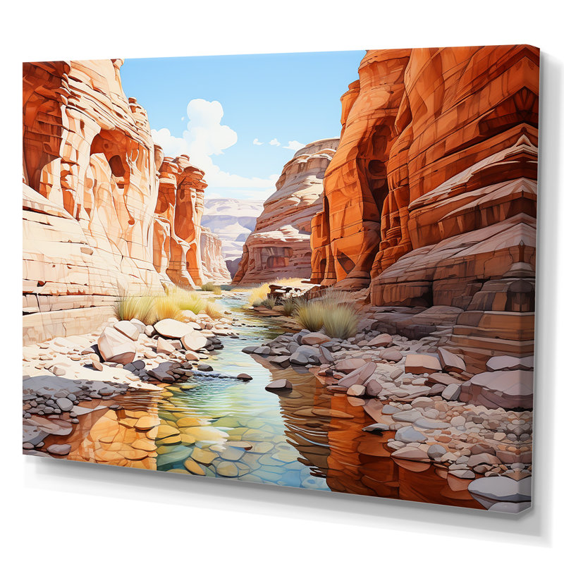 «River By The Canyon Landscape», reproduction sur toile, Toile tendue, 24" H x 32" W