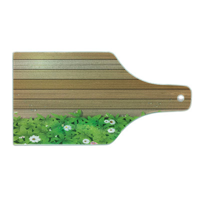 Ambesonne Floral Tempered Glass Cutting Board Daisy Flower Garden Green Brown