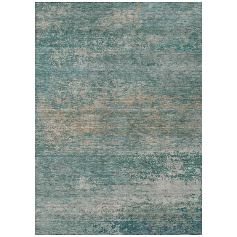 Machine Washable Indoor/Outdoor Xhevrie Aqua Rug, Rectangle 8' x 10'
