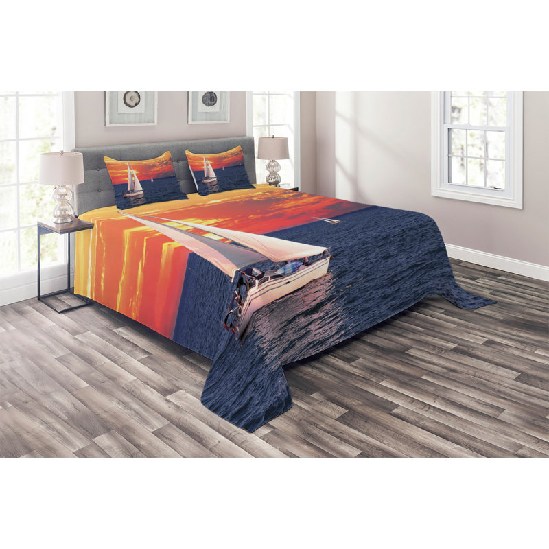 Coastal Polyester Coverlet, King Bedspread + 2 Shams