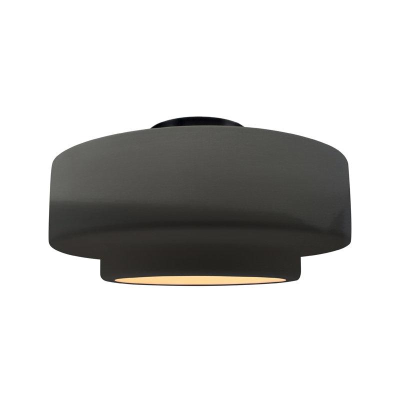 Plafonnier semi-encastré en céramique Dottie, H 8 po x l 16,5 po x P 16,5 po, Gris brillant, Noir mat