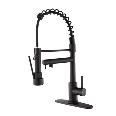 Kitchen Faucet With Pull Down Sprayer, Touch On Single Handle 2- Function Stainless Steel Spring Neck, Single Hole Installation For Residential, Commercial, RV, Bar & More, Matte Black