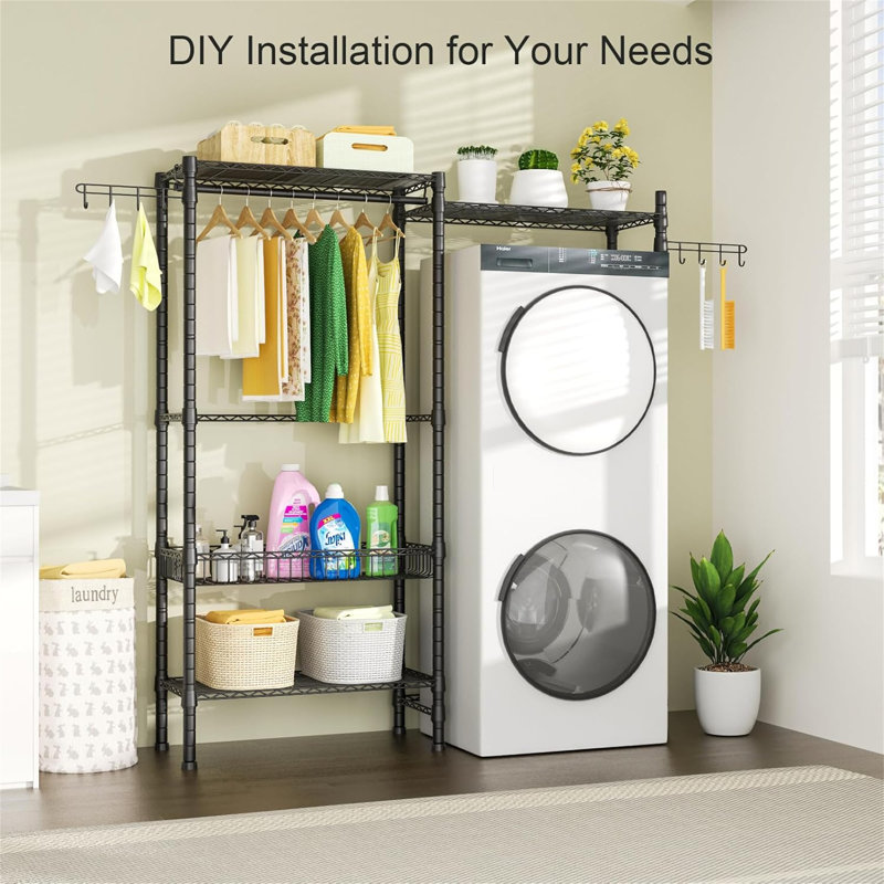 Over Washer Towel Storage Shelf - Adjustable Shelves And Hooks