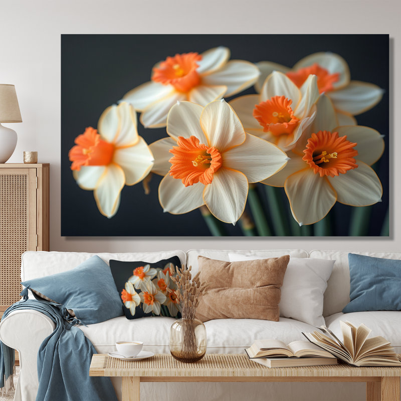 Jaune jaune orange tournesol sourire jonquilles - jonquilles murales salon, Toile tendue, H 40 po x l 60 po