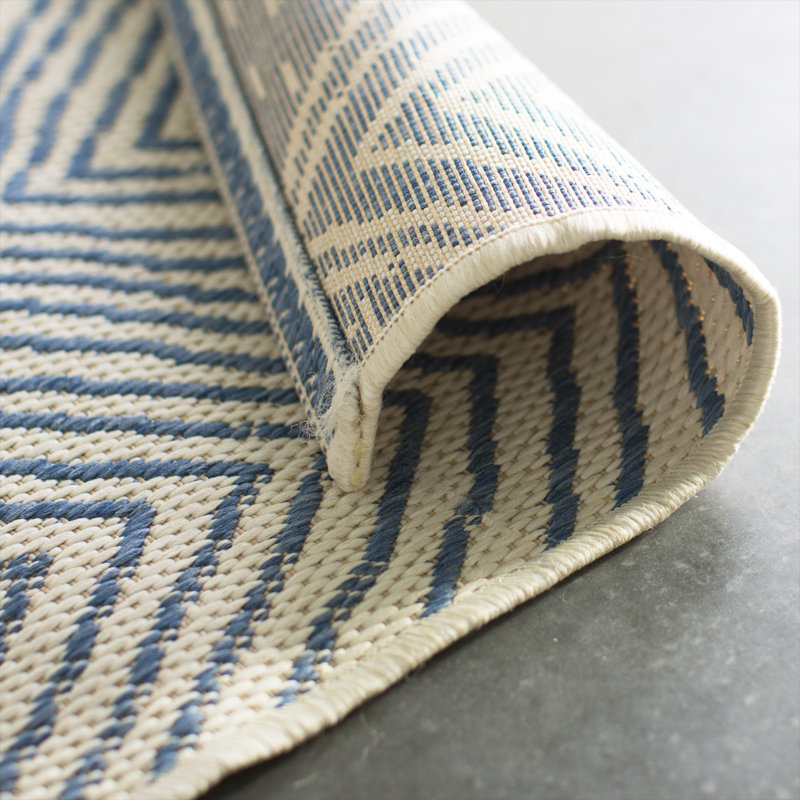 Dunham Abstract Indoor/Outdoor Area Rug for Living Room Patio Deck Front Porch Kitchen, Blue/Ivory, Runner 2' x 8'
