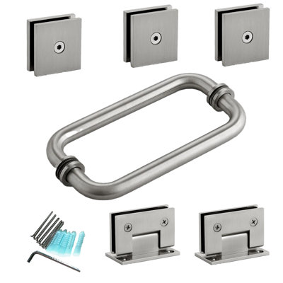  Frameless Swing Shower Door Hardware Kit: Hinges & Handles for 5/16” to 3/8” Glass