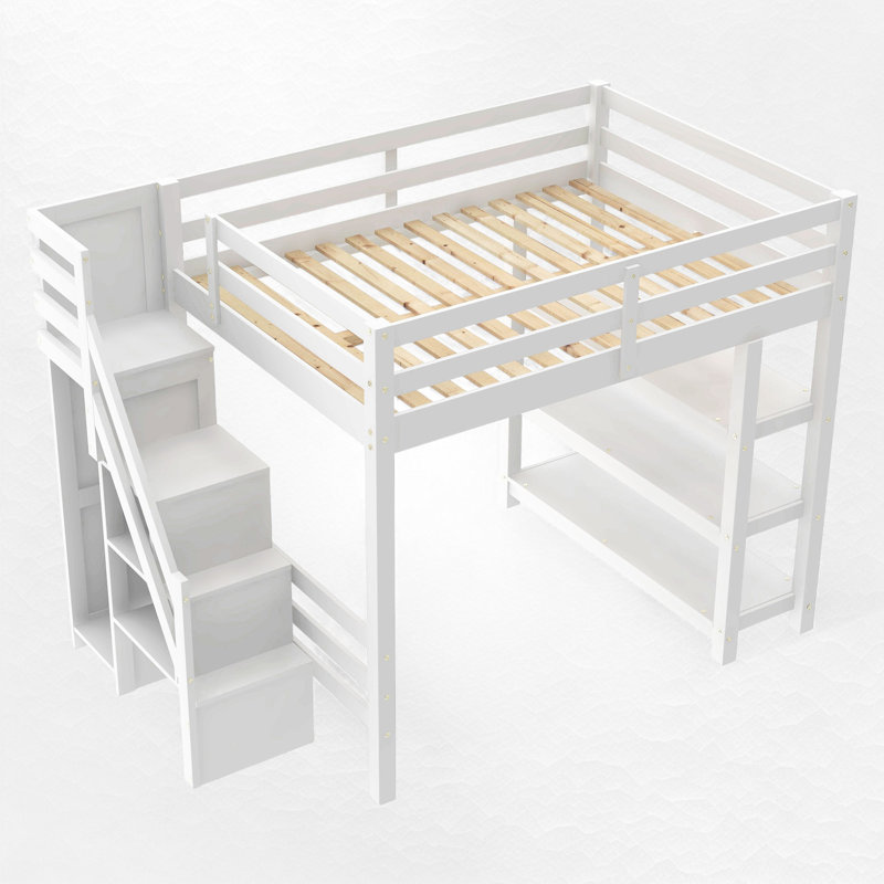 Loft Bed With Built-In Wardrobe And Shelves, Full