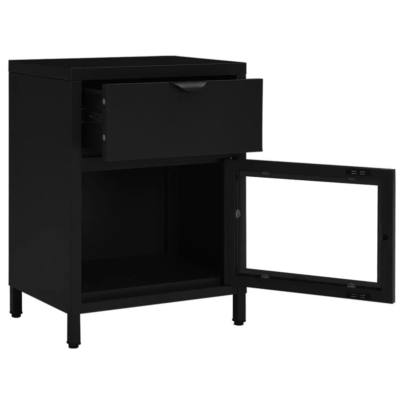 17 Stories Nightstands 2 Pcs 40X30x54.5 Cm Steel And Glass, Black