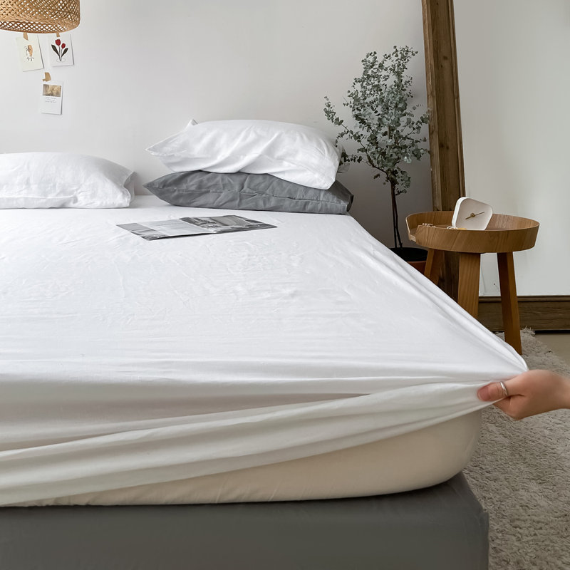 Ensemble de draps 100% lin, Ensemble de draps pour lit simple avec 1 taie d'or, Blanc