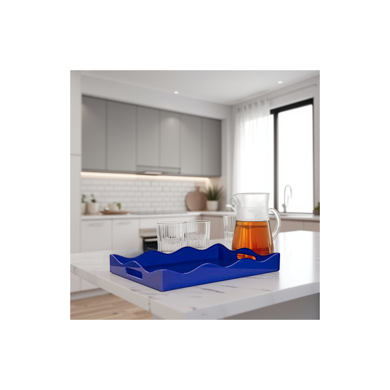 Acrylic Tray With Handles, Blue