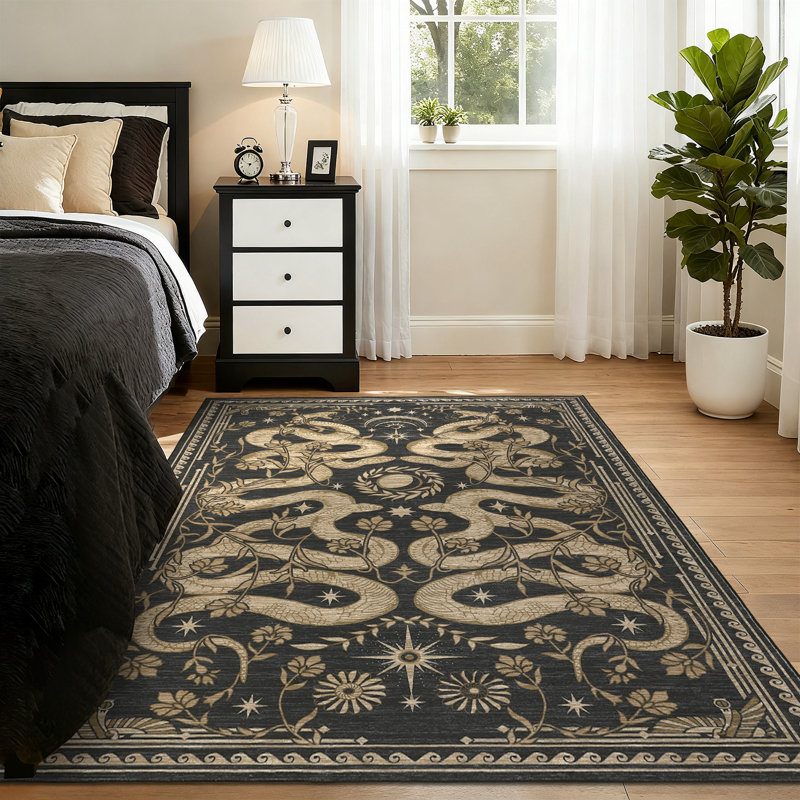 Tapis 6 x 9 pour salon rétro, Gris, Rectangle 6' x 9'