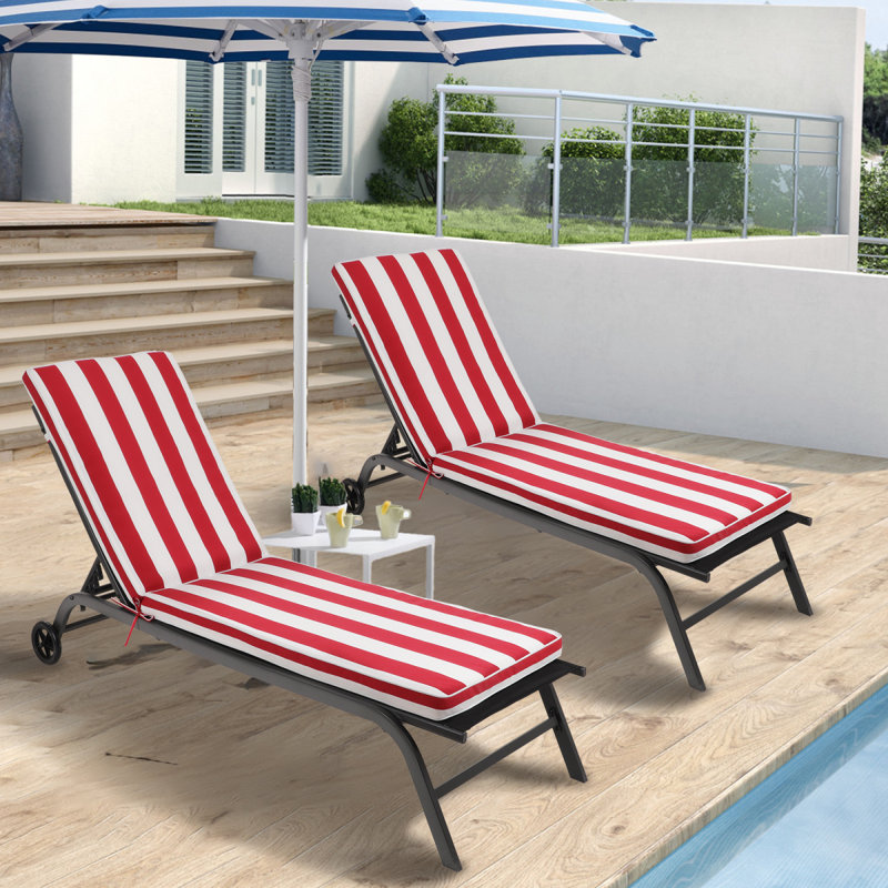 2PCS Set Outdoor Lounge Chair Cushion Replacement Patio Funiture Seat Cushion Chaise Lounge Cushionred/White, Red Striped