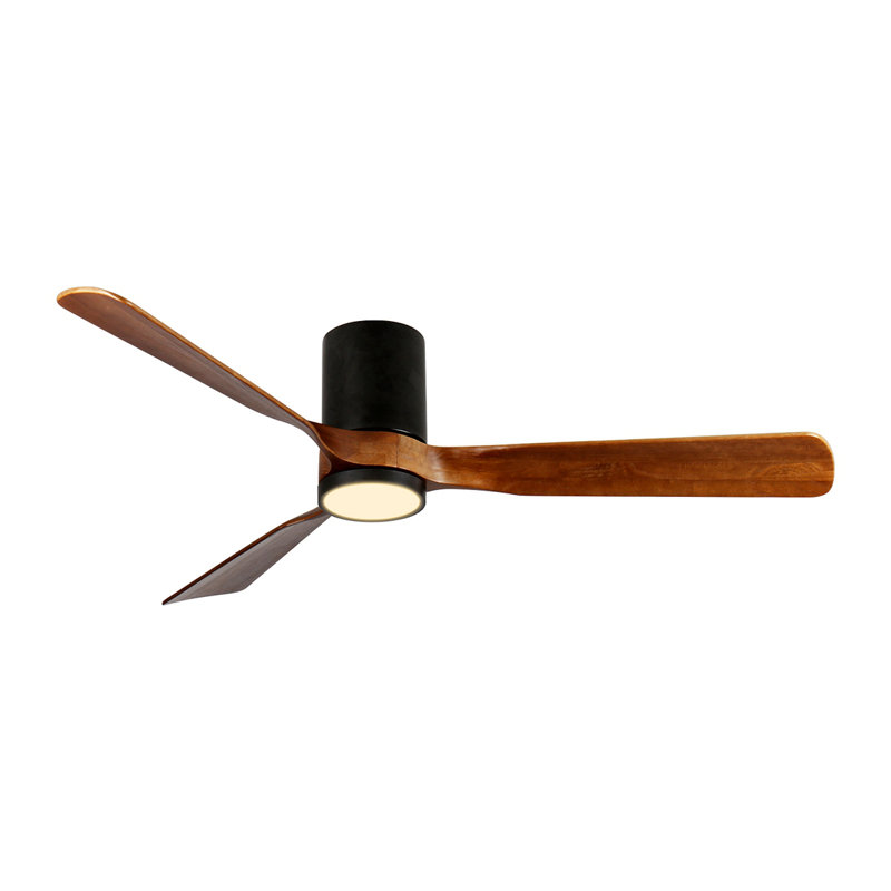 LED Indoor/Outdoor Flush Mount Matte Ceiling Fan With Wood Blades, 6-Speed DC Remote Control, 60"