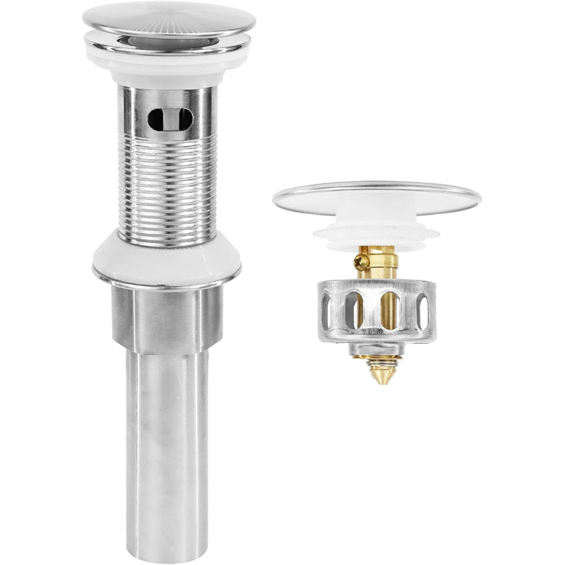 Brushed Nickel Seamless Pop-Up Sink Drain – Stainless Steel Anti-Leak Drain Stopper with Built-In Strainer Basket