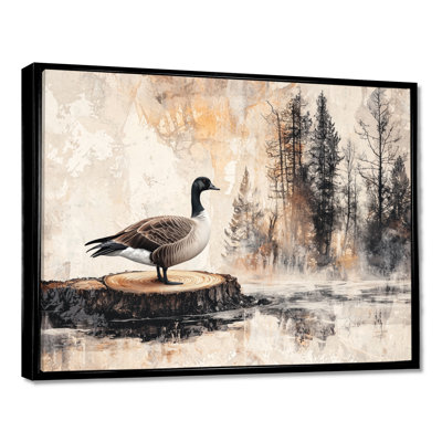 Oie d'automne par le lac en bois II - oie, art mural