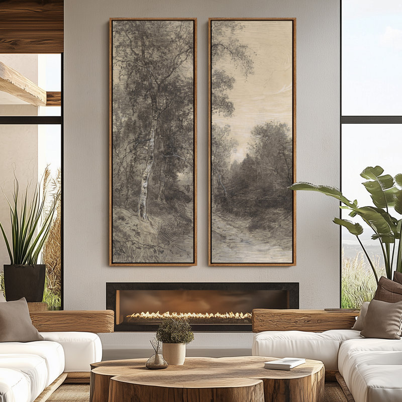 «Vintage Landscape Wall Art», ensemble de 2 toiles encadrées 20 x 60 pouces, Naturel
