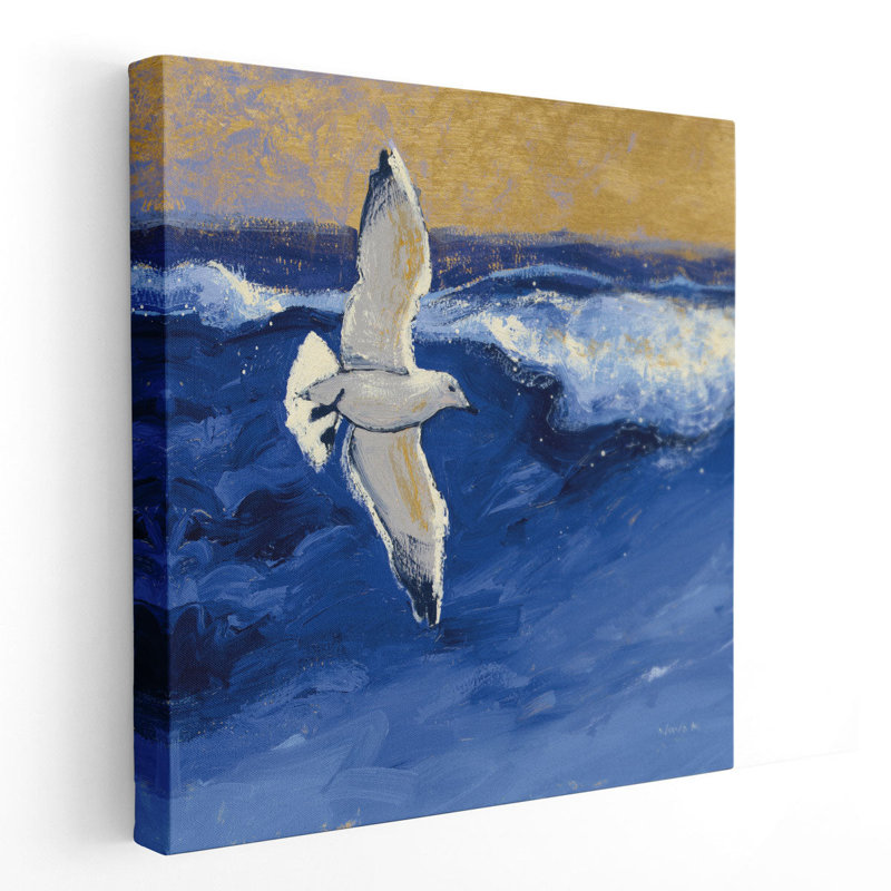 «Seagulls with Gold Sky II», reproduction d'art sur toile, H 12 po x l 12 po