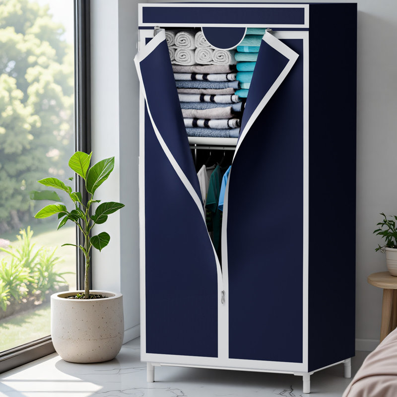 Portable Closet Organizers and Storage with Hanging & Folding Sections, Space-Saving Wardrobe Closet Organizer, Full-Cover Dustproof Hanging Clothing Rack for Bedroom, Apartment, Dorm