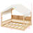 Wooden Floor House Bed With LED Light, Storage Shelves And Guardrail-1376655460