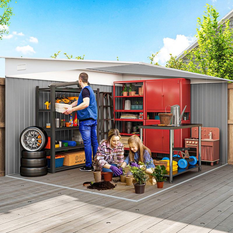 Buisan 9 ft. W x 11 ft. D Galvanised Steel Pent Garden Shed