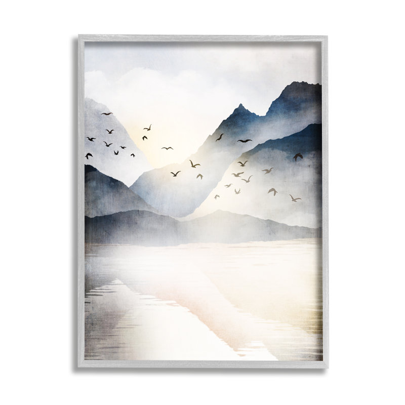 Gray Framed Mountain Lake Nature Wilderness Landscape Wall Art
