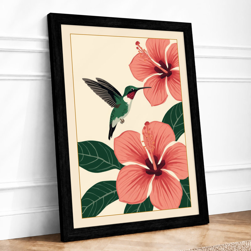 Hummingbird and Hibiscus Botanical - Framed Print, Black, A3 - 42.0 x 29.7 cm