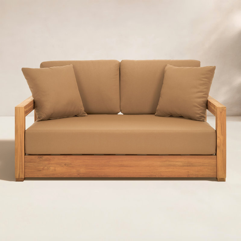 Montford Teak Loveseat with Cushions, Brown