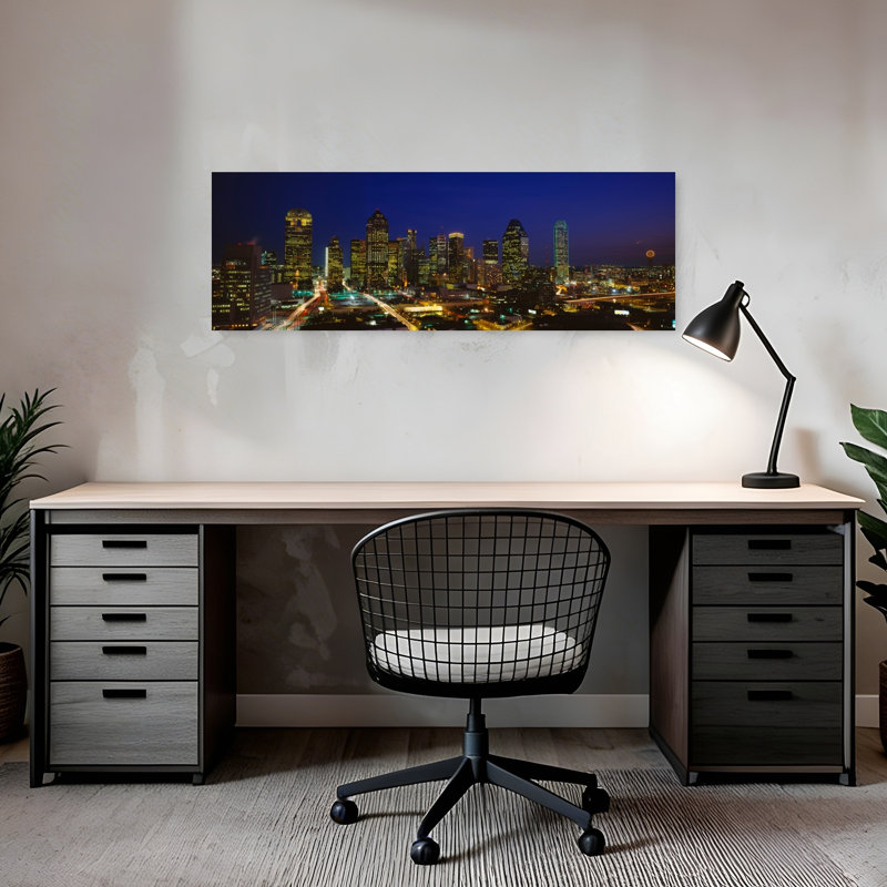 Buildings in a city lit up at night Dallas Texas USA 1 Piece Wrapped Canvas Panoramic Wall Art, 30.48 cm H x 91.44 cm W