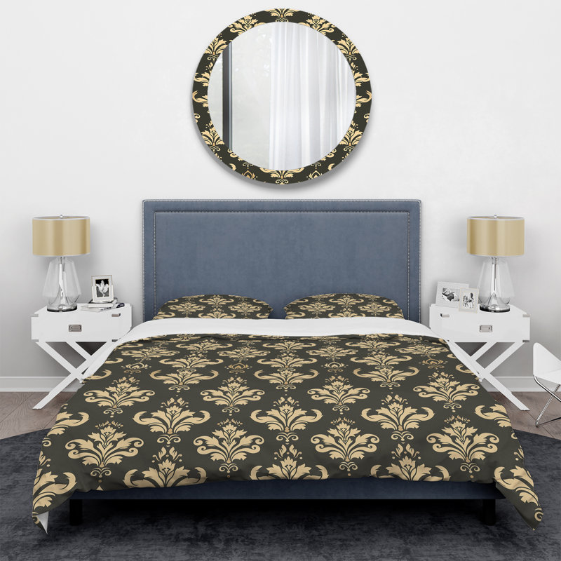 Ensemble de housse de couette moderne brun et beige à motif damassé classique I