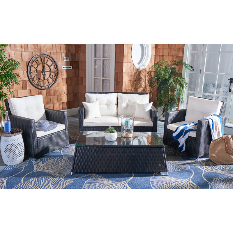 Lorma 4 - Person Patio Conversation Set with Cushions, Black Frame/White Cushion