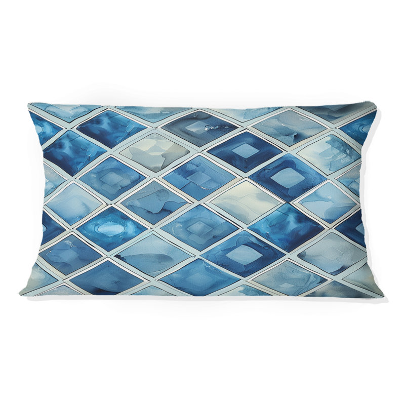 Carreau bleu et beige Mid-Century Rhombus - coussin lombaire Mid-Century
