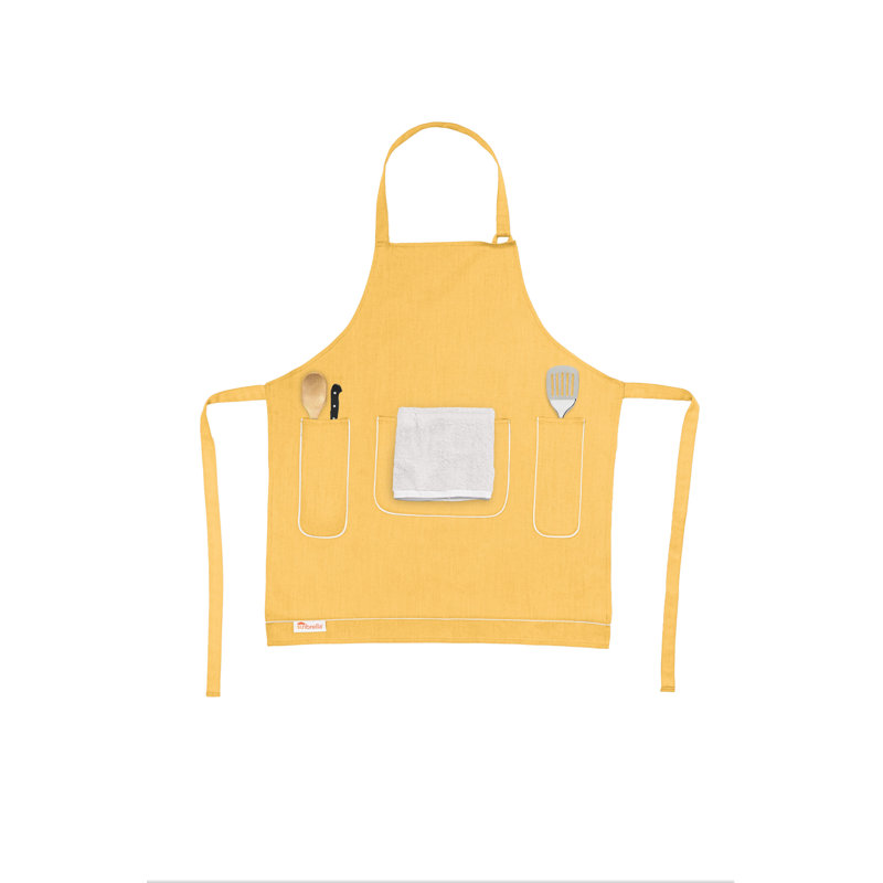 Sunbrella By Gracie Oaks Apron 24" X 28", With 23" Adjustable Neck Strap, With Pockets, Stain Resistant, Daffodil