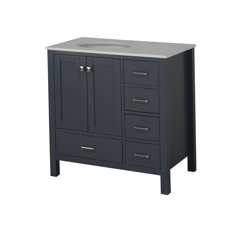 Ensemble de meuble-lavabo simple 36 po Claudett, Gris marine, Quartz