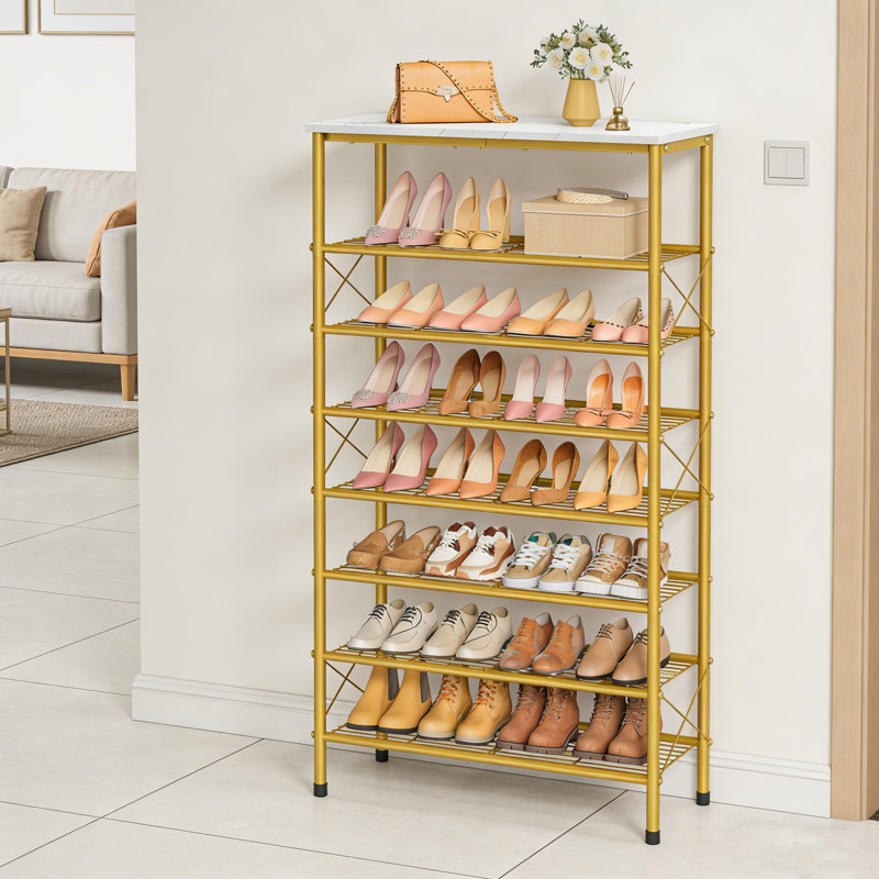Metal Wire Shoe Rack With X-Shaped Reinforced Frame, Industrial Style, 51.8" H x 27.6" W x 10.6" D
