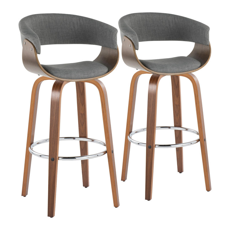 Archaimbaud Swivel Upholstered Counter Stool, Walnut Wood/Chrome, Light Gray, Bar Stool (29” Seat Height)