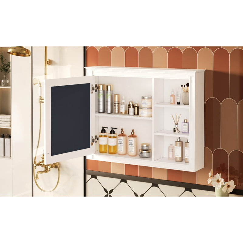 36'' X 28'' Medicine Cabinet, Wall Mounted Bathroom Mirror Vintage Handle, Mirror, Ample Storage, Painted Finish, Adjustable Soft-Close Hinges Cabinet With Versatile Space, Modern Design, And , For