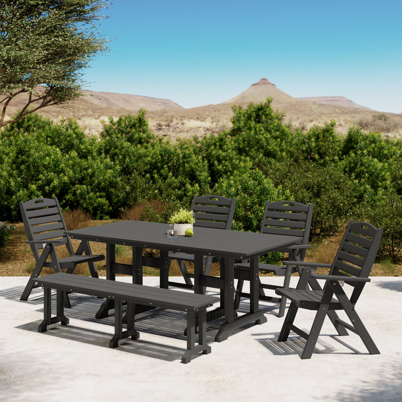 Laguna 6-Piece Dining Set With Bench, Gray