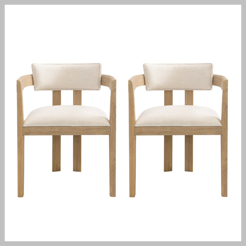Chaises de salle à manger-Cendre clair / beige (ensemble de 2), Bois naturel