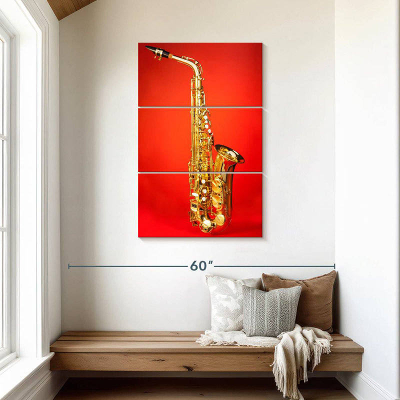 Abarca Saxophone On Red, 45" H x 28" W