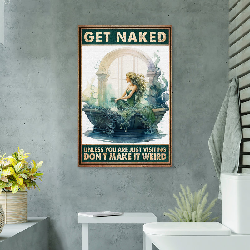 «Mermaid With Her Garden In Bath» - Toile nue tendue avec châssis - décor de salle de bain et de lessive, décor de salle de bain vert et blanc